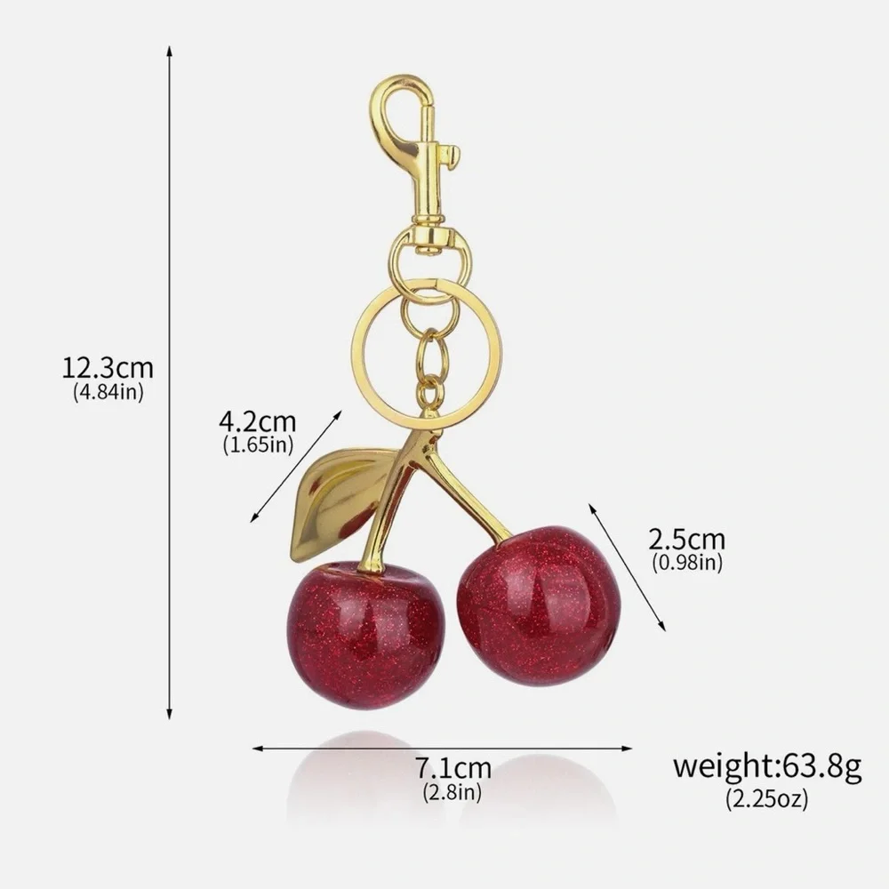 Cherry Bag Charm Key Ring Glitter Resin & Metal
